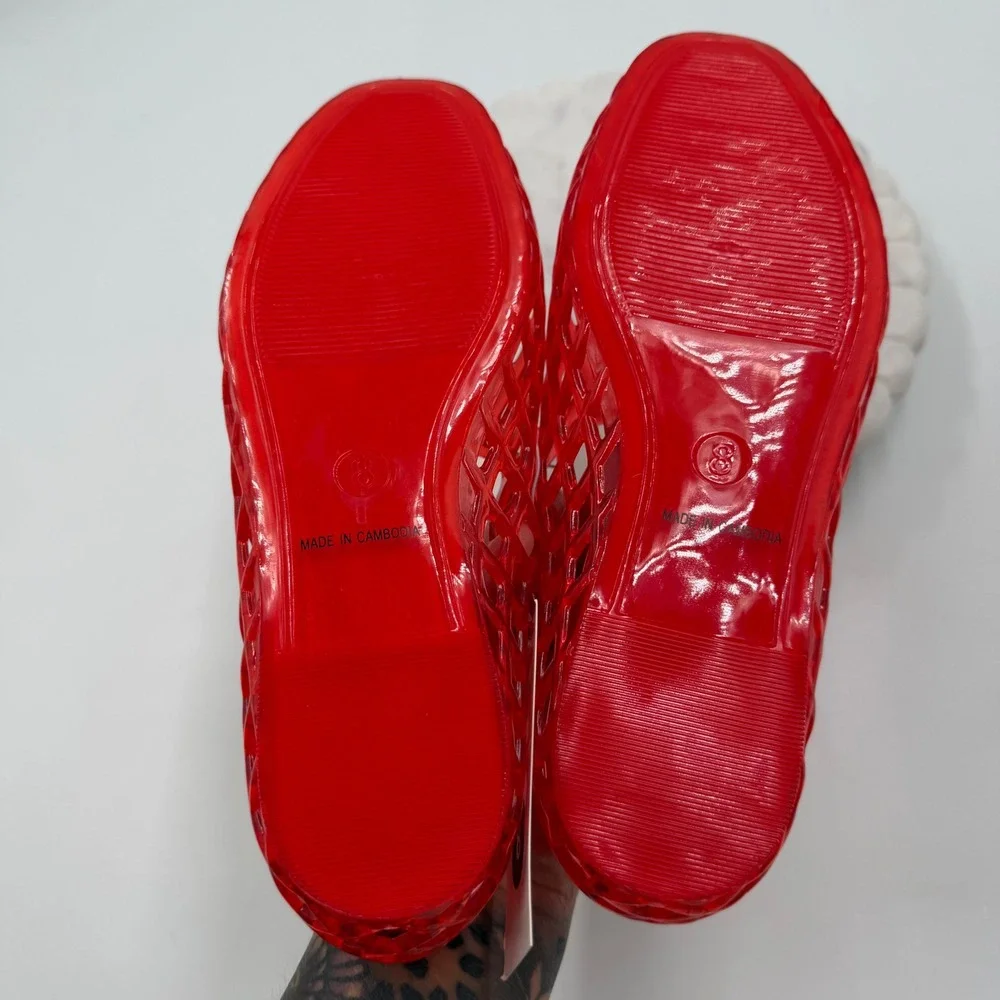 A New Day tutu Red Lattice Jelly Flats Womens Size 8 Cage Slip On Summer Shoes